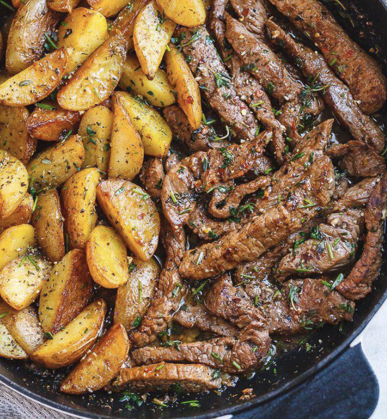 recette de pommes de terre et steak